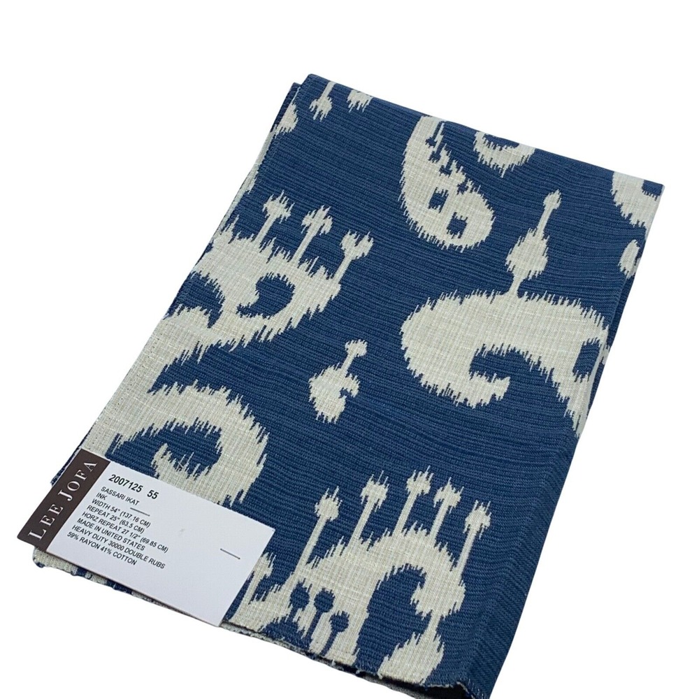 NWT Lee Jofa Sassari Ikat Ink Blue/Cream‎ Rayon/Cotton Fabric Sample Remnant